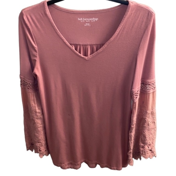 Soft Surroundings Tops - Soft Surroundings Flowy Boho Embroidered Silk Sleeve Crochet Blouse Top Size XS